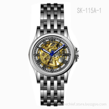 Factory Customized 3ATM Water Proof 316L Stainless Steel Automatic Skeleton Men Wrist Watch
